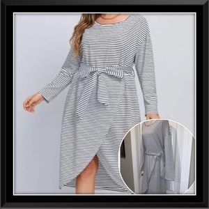Plus Size Stripe Print Wrap Dress